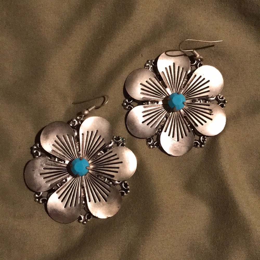 Silver and blue earrings